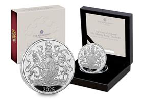 UK 2025 Royal Arms of King Charles III Silver Proof £5