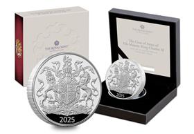 UK 2025 Royal Arms of King Charles III Silver Proof Piedfort £5
