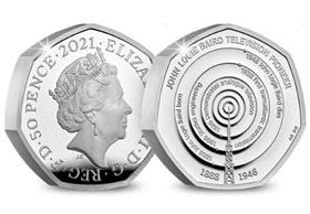 UK 2021 John Logie Baird Silver Proof Piedfort 50p Coin