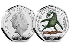 UK 2021 Plesiosaurus Colour Silver 50p